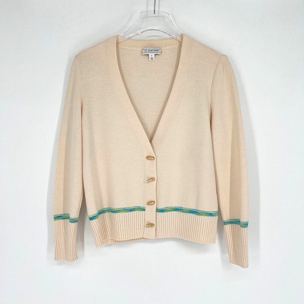 Vtg St John Cardigan Womens XS Santana Knit Old Money Wool Preppy Academia‎